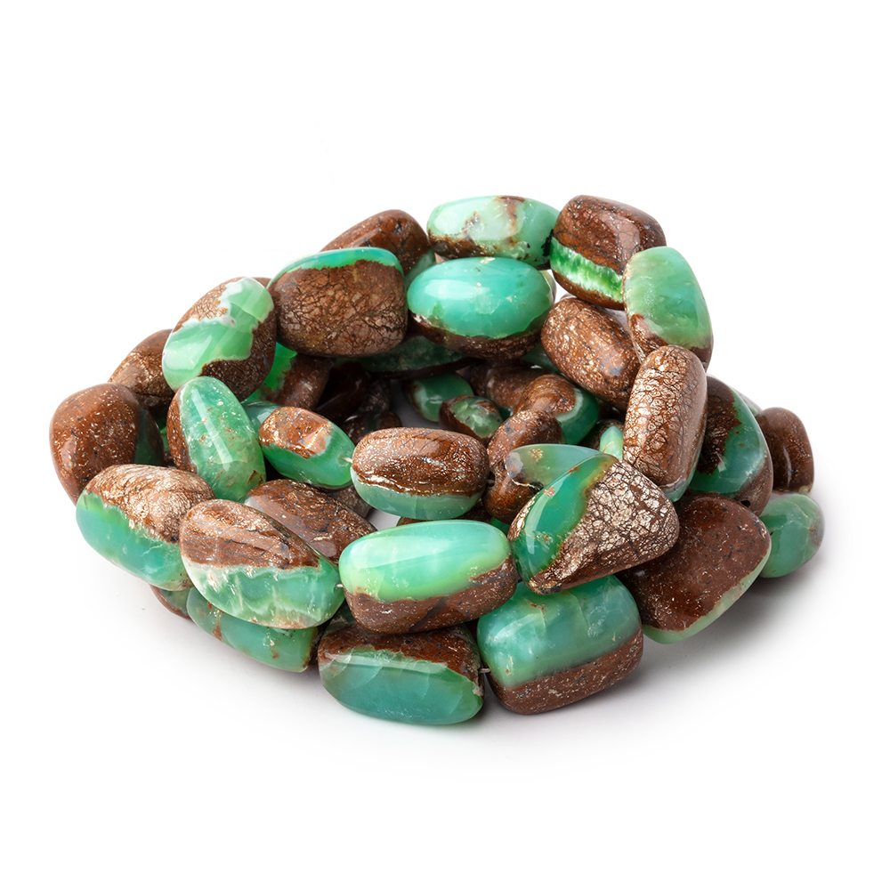 9x8-19.5x13mm Prase Opal Plain Nuggets with Matrix 19 inch 30 Beads