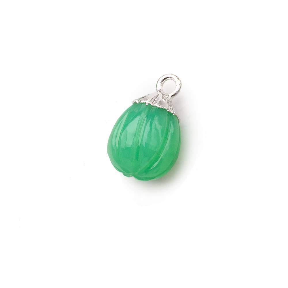 9x8mm Silver Leafed Green Onyx Carved Melon focal bead Pendant sold as 1 piece