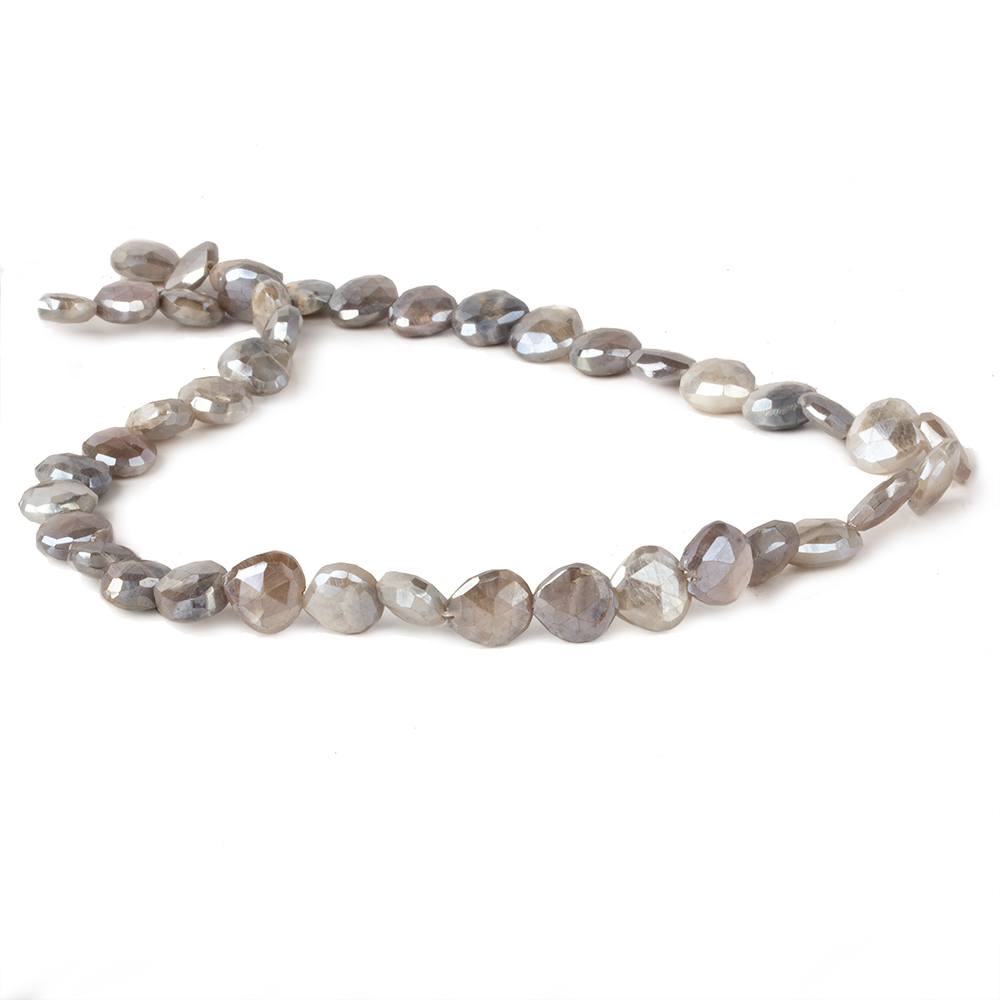 9x9-11x11mm Mystic Platinum Grey Moonstone straight drill faceted hearts 14 inch 35 beads