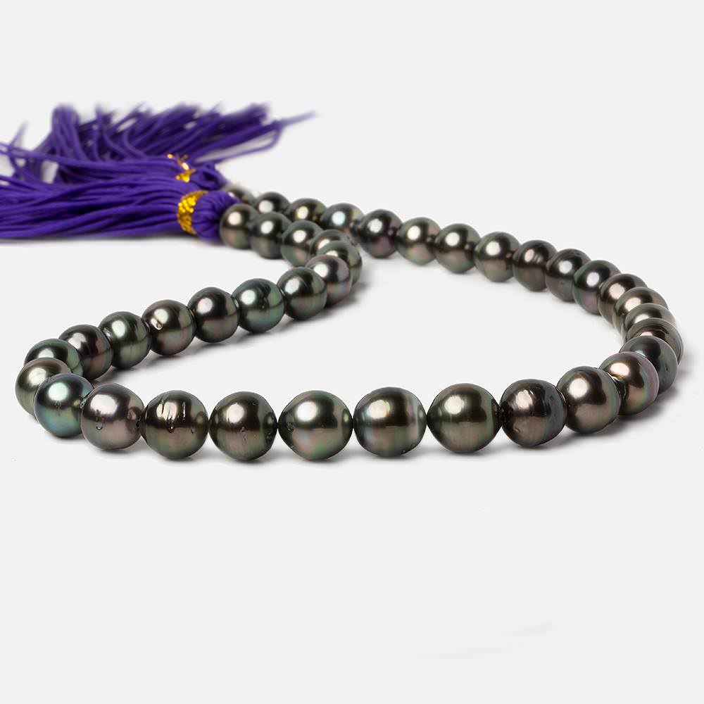 9x9.5-10.5x11.5mm Peacock Tahitian Round Saltwater Pearls 16 inch 40 pieces A
