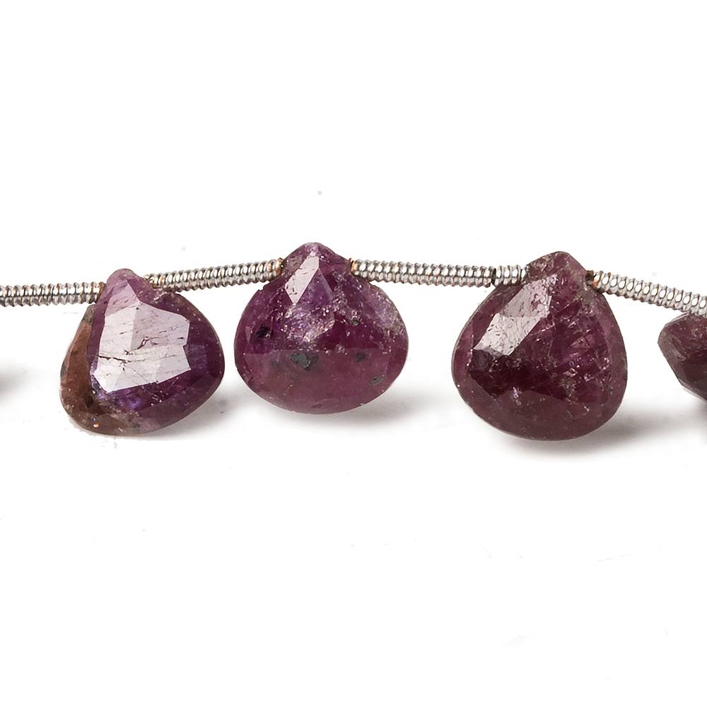 9x9mm Ruby Faceted Heart Beads 8 inch 17 pieces
