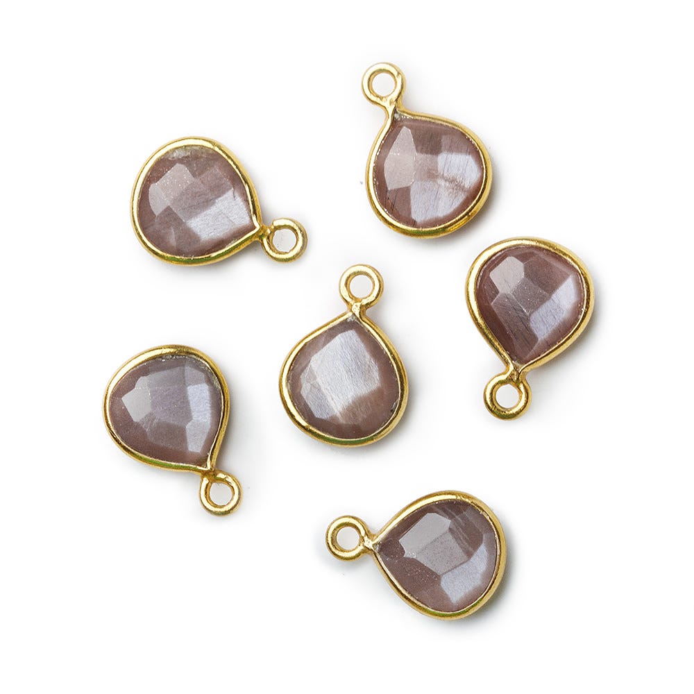 9x9mm Vermeil Bezeled Chocolate Brown Moonstone Heart Pendant 1 piece
