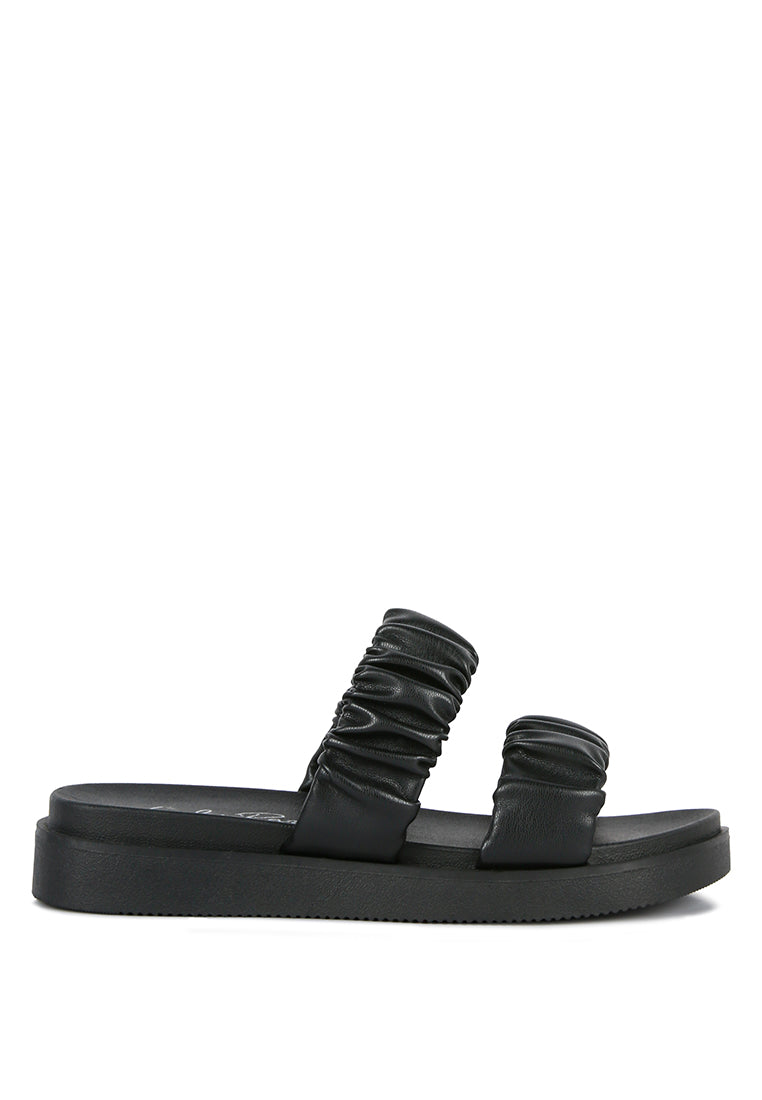 Maiden Platform Faux Leather Ruched Strap Platform Sandals