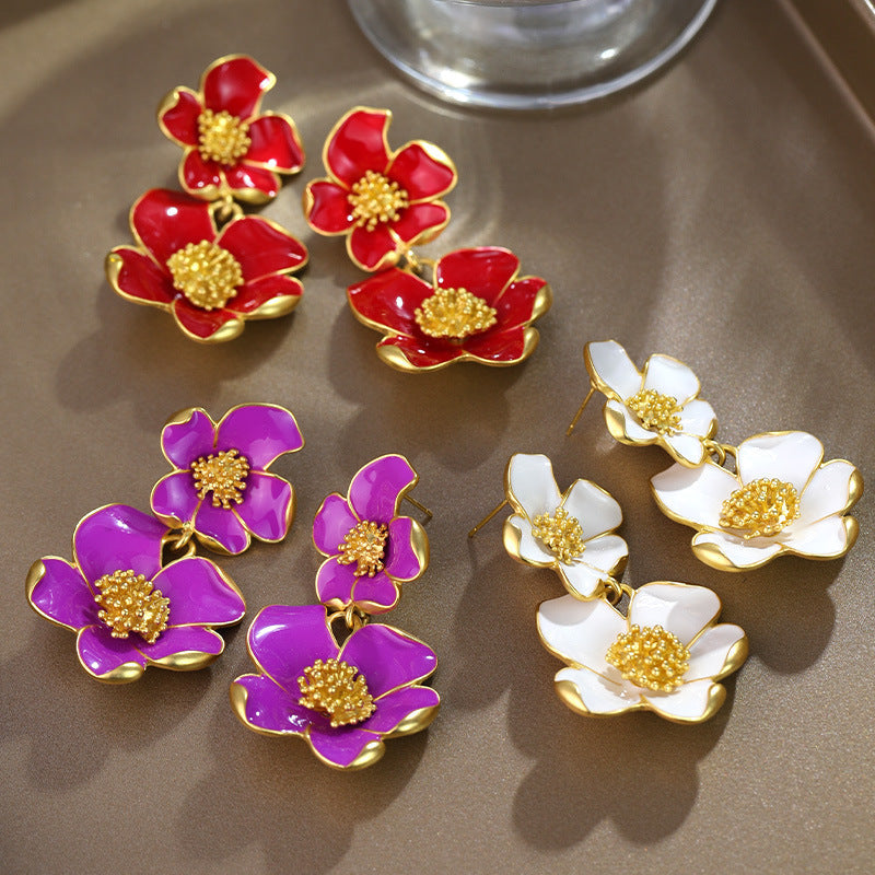 Vintage Flower Elegant Three-dimensional Small Red White Suit Necklaces