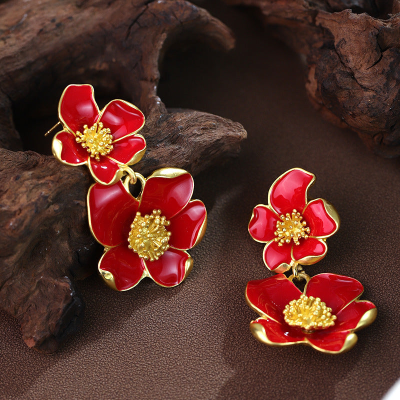 Vintage Flower Elegant Three-dimensional Small Red White Suit Necklaces
