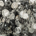 Black Tourmalinated Quartz plain coin Black Gold plated Chain by the foot