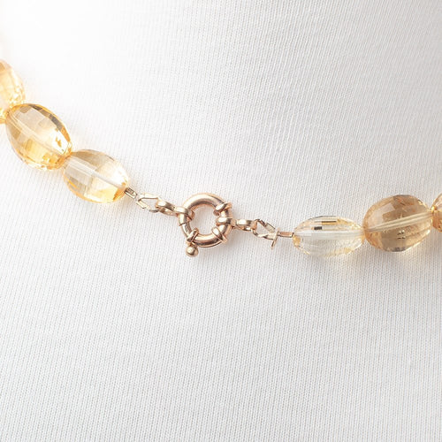 Citrine Checkerboard Faceted Oval Necklace with a 14kt Gold Clasp AAA