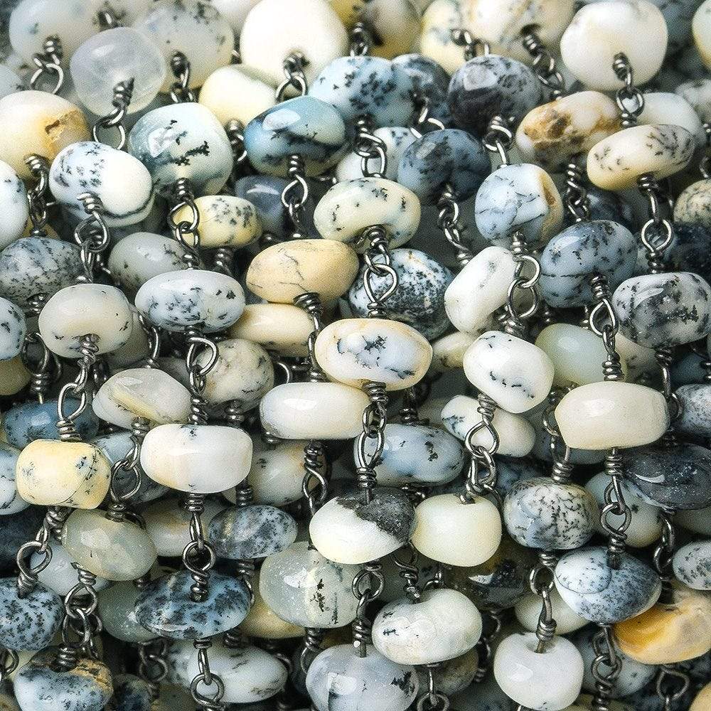 Dendritic Opal plain rondelle Black Gold plated Chain by the foot 33 beads