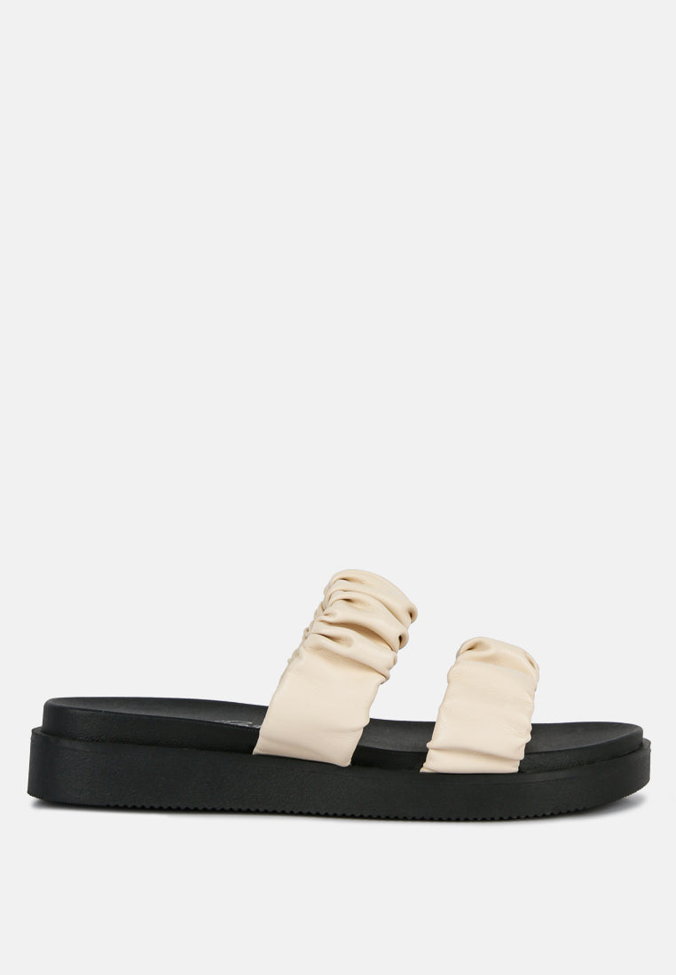 Maiden Platform Faux Leather Ruched Strap Platform Sandals