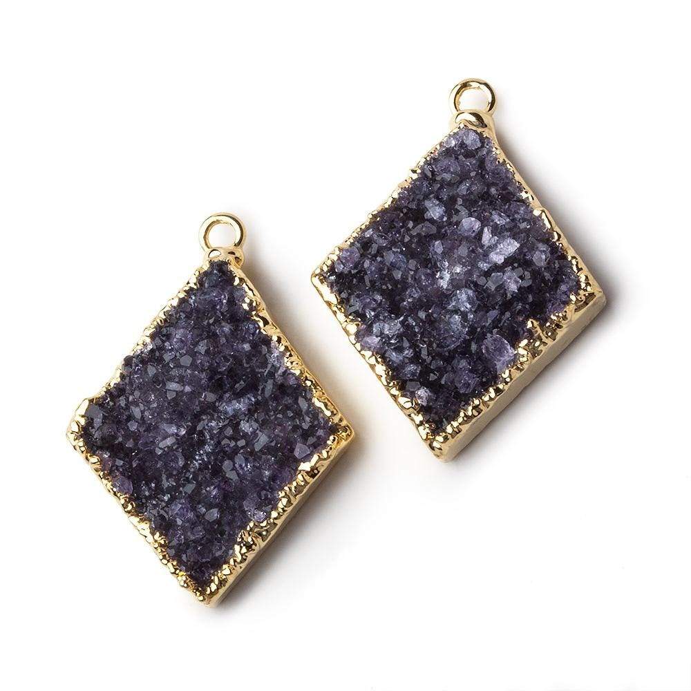 Gold Leafed Amethyst Kite Drusy Pendant Set of 2 pieces 27x23x6mm  A Grade