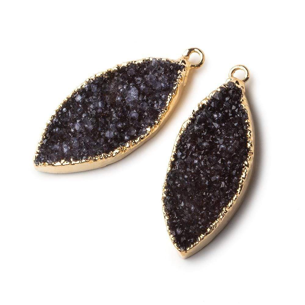 Gold Leafed Amethyst Marquise Drusy Pendant Set of 2 pieces 31x19x6mm  A Grade