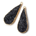 Gold Leafed Black Pear Drusy Pendant Matched Set 2 pieces 35x15x4.5mm  A Grade