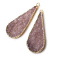 Gold Leafed Blush Tan Pear Drusy Pendant Matched Set 2 pieces 41x17x6mm  A Grade