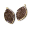 Gold Leafed Chocolate Brown Marquise Drusy Pendant Set of 2 pieces 28x17x5mm  A Grade