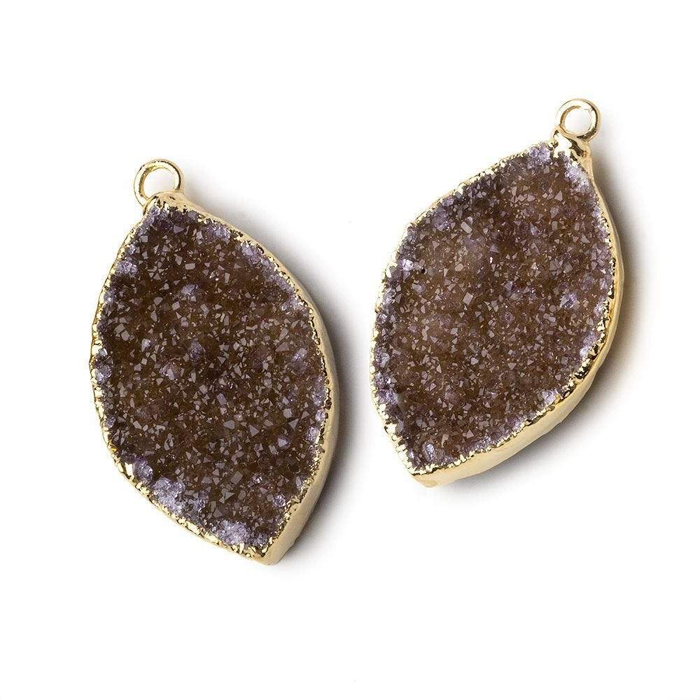 Gold Leafed Chocolate Brown Marquise Drusy Pendant Set of 2 pieces 28x17x5mm  A Grade