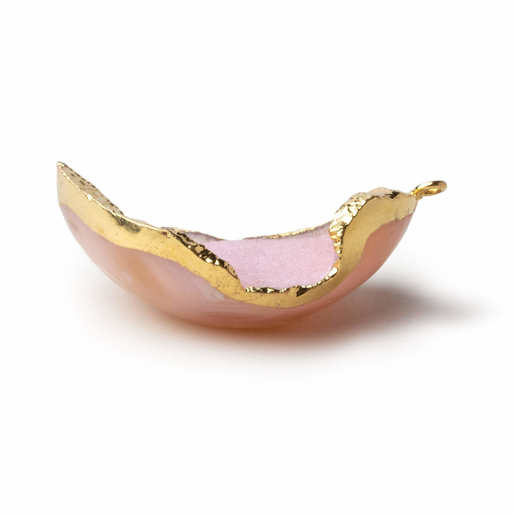 Gold Leafed Cotton Candy Pink Concave Drusy Pendant 1 focal bead 35x26x15mm  A Grade
