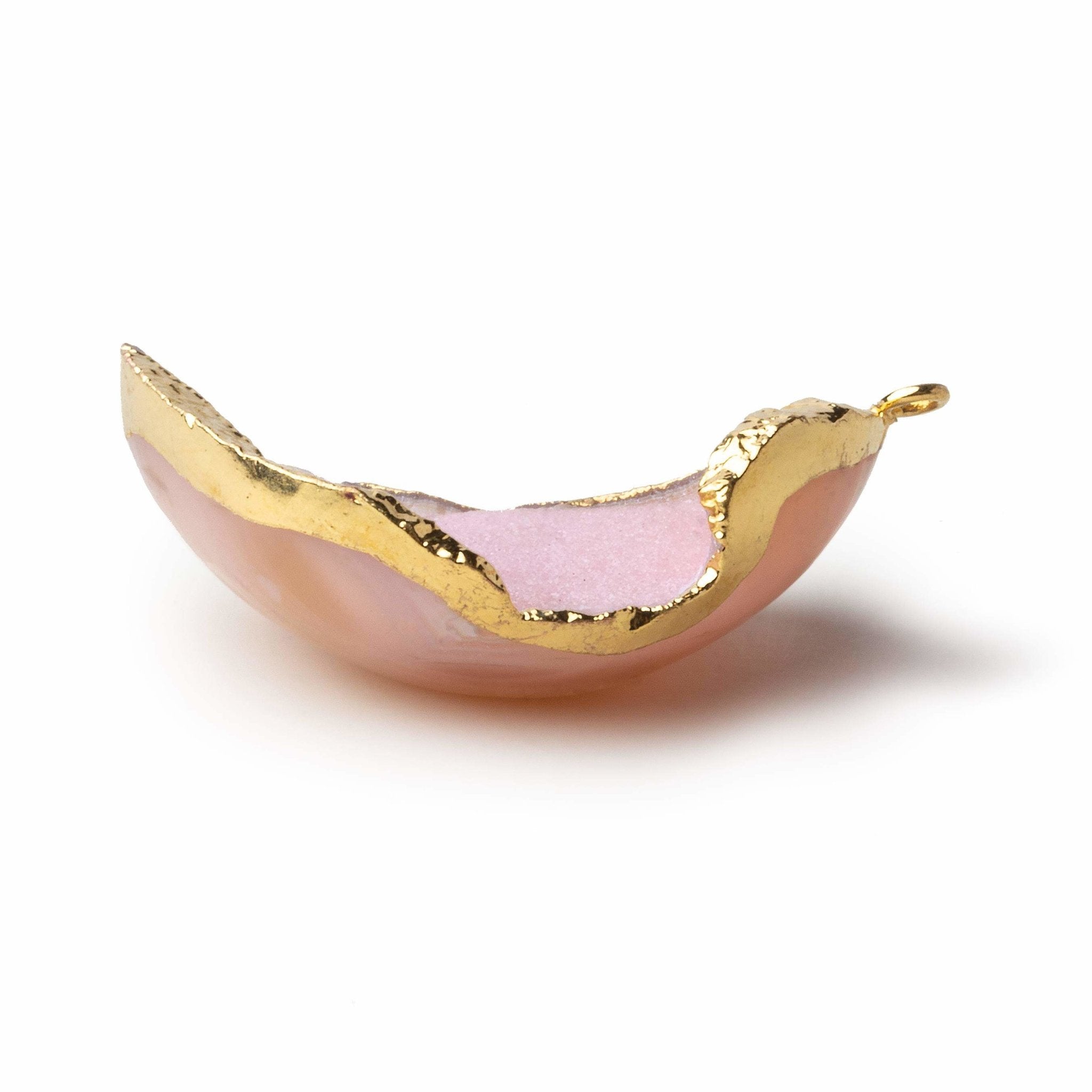 Gold Leafed Cotton Candy Pink Concave Drusy Pendant 1 focal bead 35x26x15mm  A Grade