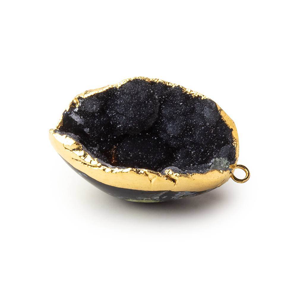 Gold Leafed Crevasse Black Concave Drusy Pendant 1 focal bead 30x21x16mm  A Grade