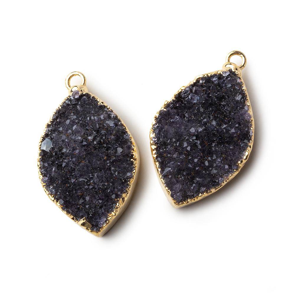 Gold Leafed Dark Grey Marquise Drusy Pendant Set of 2 pieces 37x17x6mm  A Grade