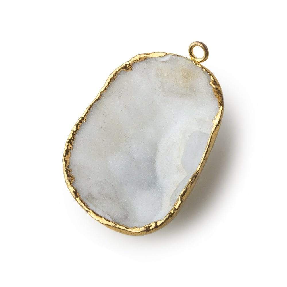 Gold Leafed Drift White Concave Drusy Pendant 1 focal bead 36x27x12mm  A Grade
