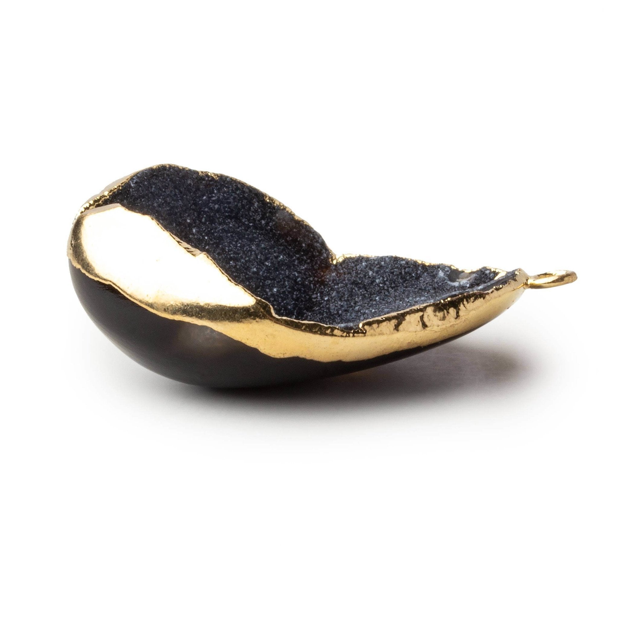 Gold Leafed Midnight Sky Black Concave Drusy Pendant 1 focal bead 32x29x10mm  A Grade