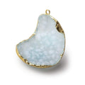 Gold Leafed Pale Sky Blue Concave Drusy Pendant 1 focal bead 34x26x14mm  A Grade