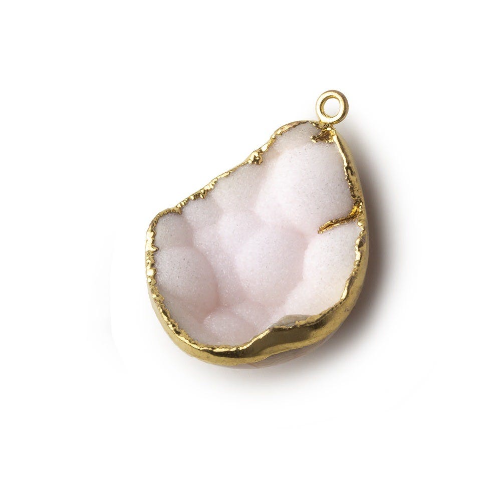 Gold Leafed Peony Pink Concave Drusy Pendant 1 focal bead 28x23x10mm  A Grade