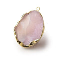 Gold Leafed Rose Pink Concave Drusy Pendant 1 focal bead 33x25x15mm  A Grade