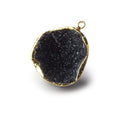 Gold Leafed Sparkling Black Concave Drusy Pendant 1 focal bead 25x23x13mm  A Grade