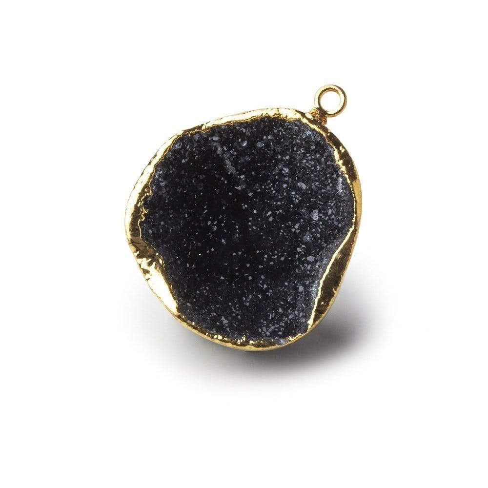 Gold Leafed Sparkling Black Concave Drusy Pendant 1 focal bead 25x23x13mm  A Grade