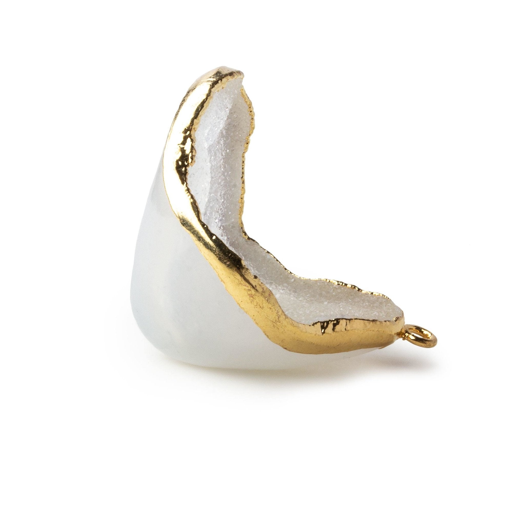 Gold Leafed Translucent White Concave Drusy Pendant 1 focal bead 29x22x19mm  A Grade