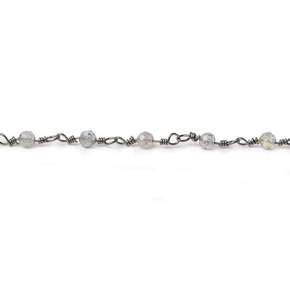 3mm Labradorite micro-faceted round Black Gold plated Chain by the foot 40 beads