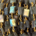 Matte Rectangle Labradorite Gold plated Chain by the foot