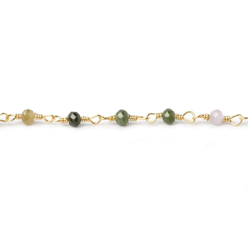 3mm Multi Color Tourmaline micro-faceted round Gold plated Chain by the foot 40 beads