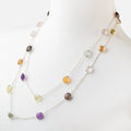Multi Gemstone Faceted Cushion .925 Silver Bezel Set Chain Necklace AAA