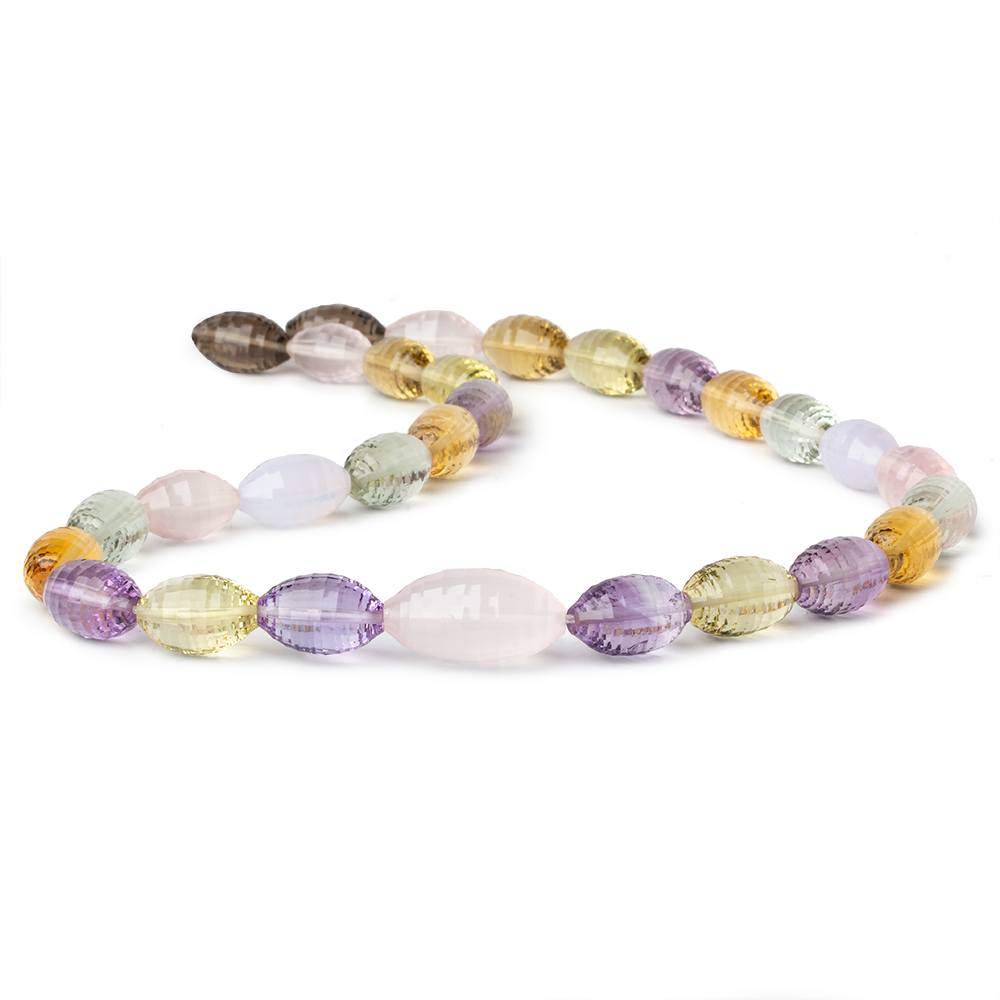 14-20mm Multi Gem concave checkerboard faceted marquise 16 inch 29 beads AAA