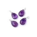 Set of 4 Silver Wire Wrapped 9x6mm Amethyst Faceted Pear Focals