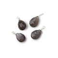 Set of 4 Silver Wire Wrapped 9x6mm Gray Moonstone Faceted Pear Focals