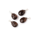 Set of 4 Silver Wire Wrapped 9x6mm Smoky Quartz Faceted Pear Focals