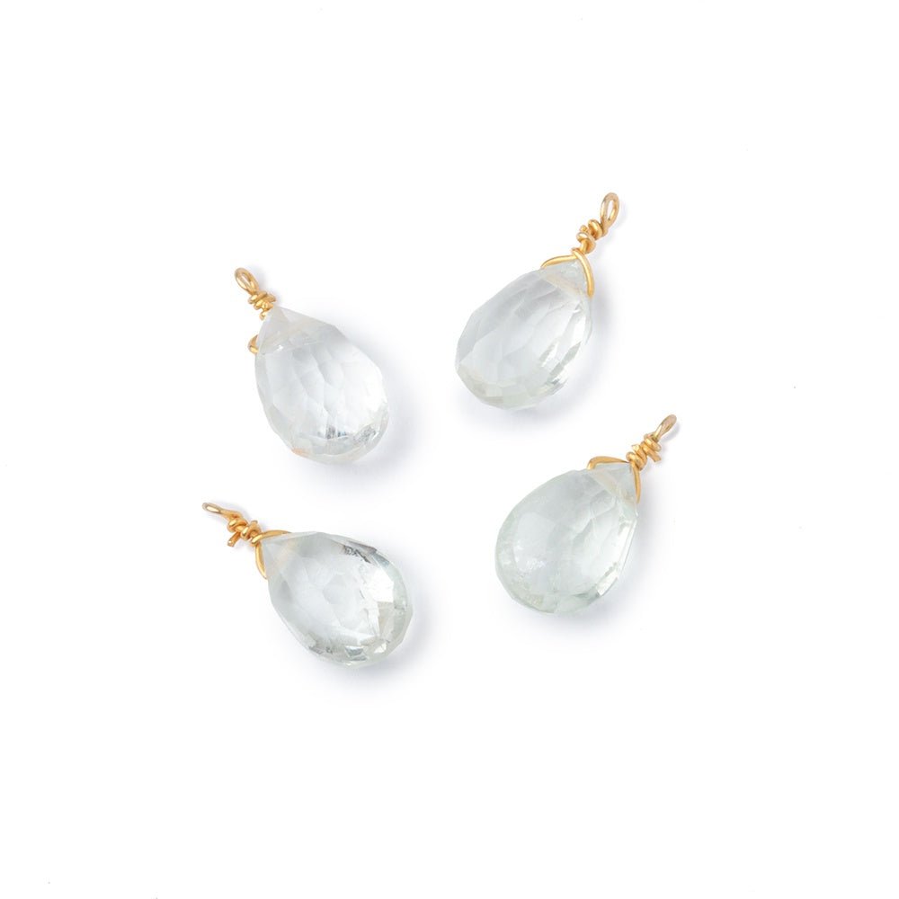 Set of 4 Vermeil Wire Wrapped 9x6mm Prasiolite Faceted Pear Focals