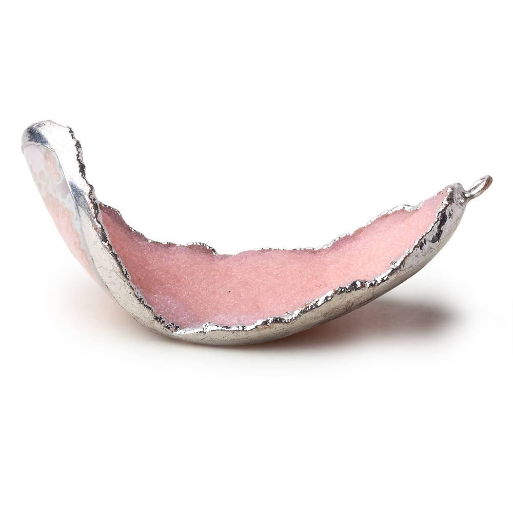 Silver Leafed Bubble Gum Pink Concave Drusy Pendant 1 focal bead 47x27x20mm  A Grade