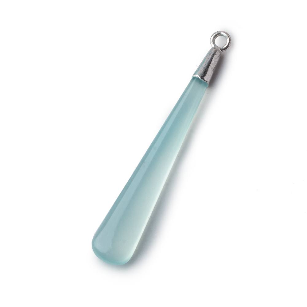 Silver Leafed Pale Seafoam Green Chalcedony pear Pendant 1 focal bead 40x7mm