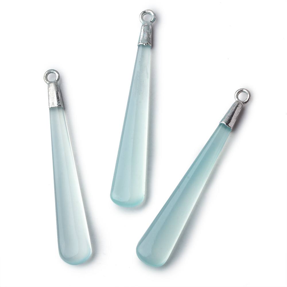 Silver Leafed Pale Seafoam Green Chalcedony pear Pendant 1 focal bead 40x7mm