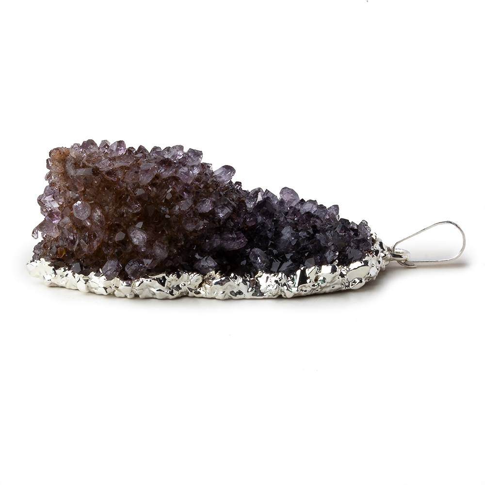 Silver Leafed Purple Crystal Convex Drusy Pendant with Bail 1 focal bead 42x30x17mm  A Grade