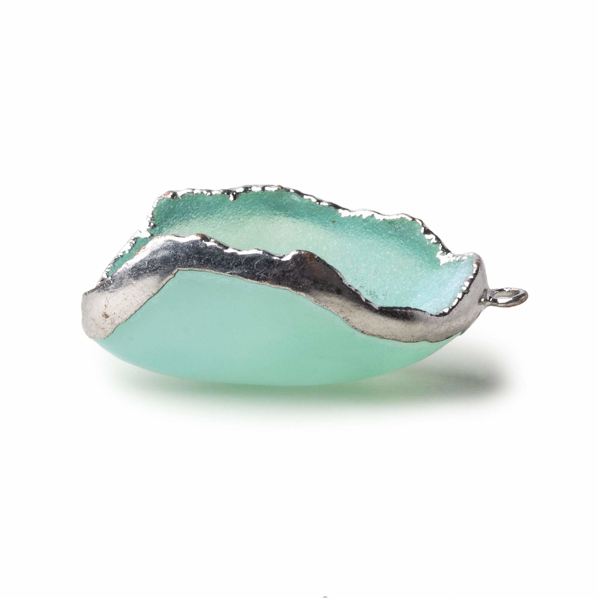 Silver Leafed Seafoam Green Concave Drusy Pendant 1 focal bead 33x25x13mm  A Grade