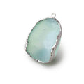 Silver Leafed Seafoam Green Concave Drusy Pendant 1 focal bead 33x25x13mm  A Grade