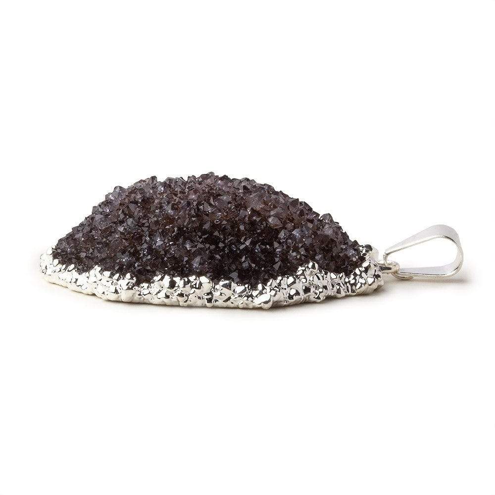Silver Leafed Smoke Grey Convex Drusy Pendant with Bail 1 focal bead 35x34x10mm  A Grade