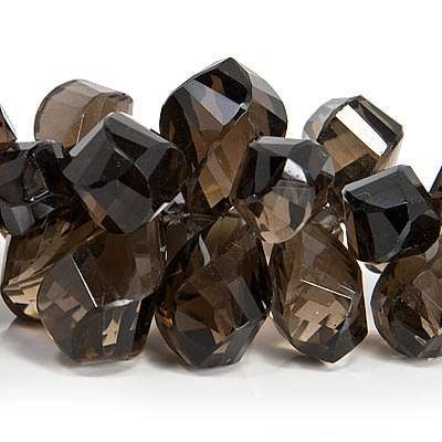 10x7-20x11mm Smoky Quartz Top Drilled Faceted Twist Beads 8 inch 80 pieces