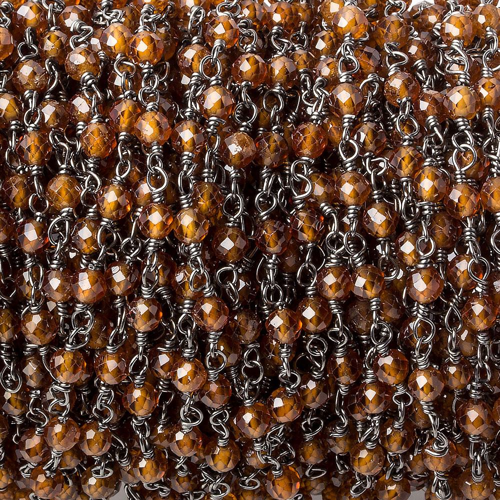3mm Spessartite Garnet micro-faceted round Black Gold plated Chain
