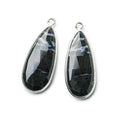 Sterling Silver Bezel Banded Onyx Elongated Faceted Pear Set of 2 Pendants 28x13mm